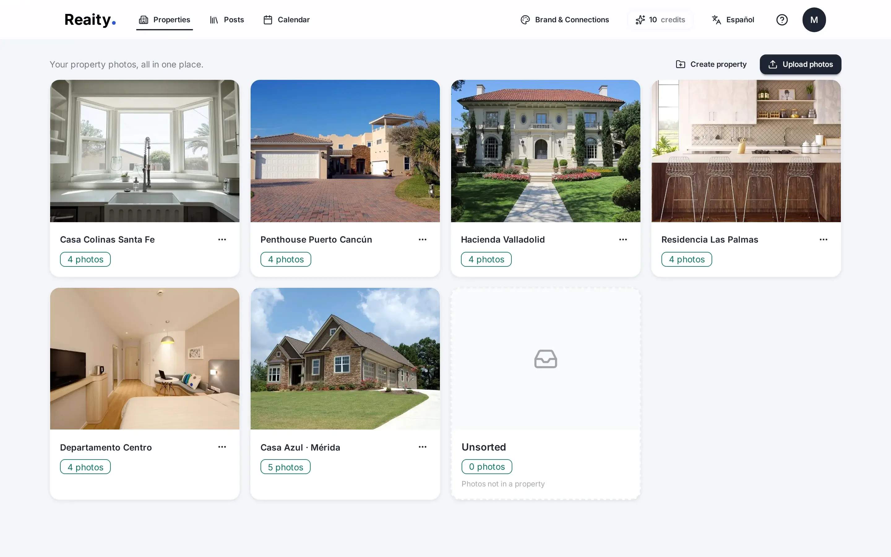 Reaity Hub showing an uploaded listing album with a photo ready to edit