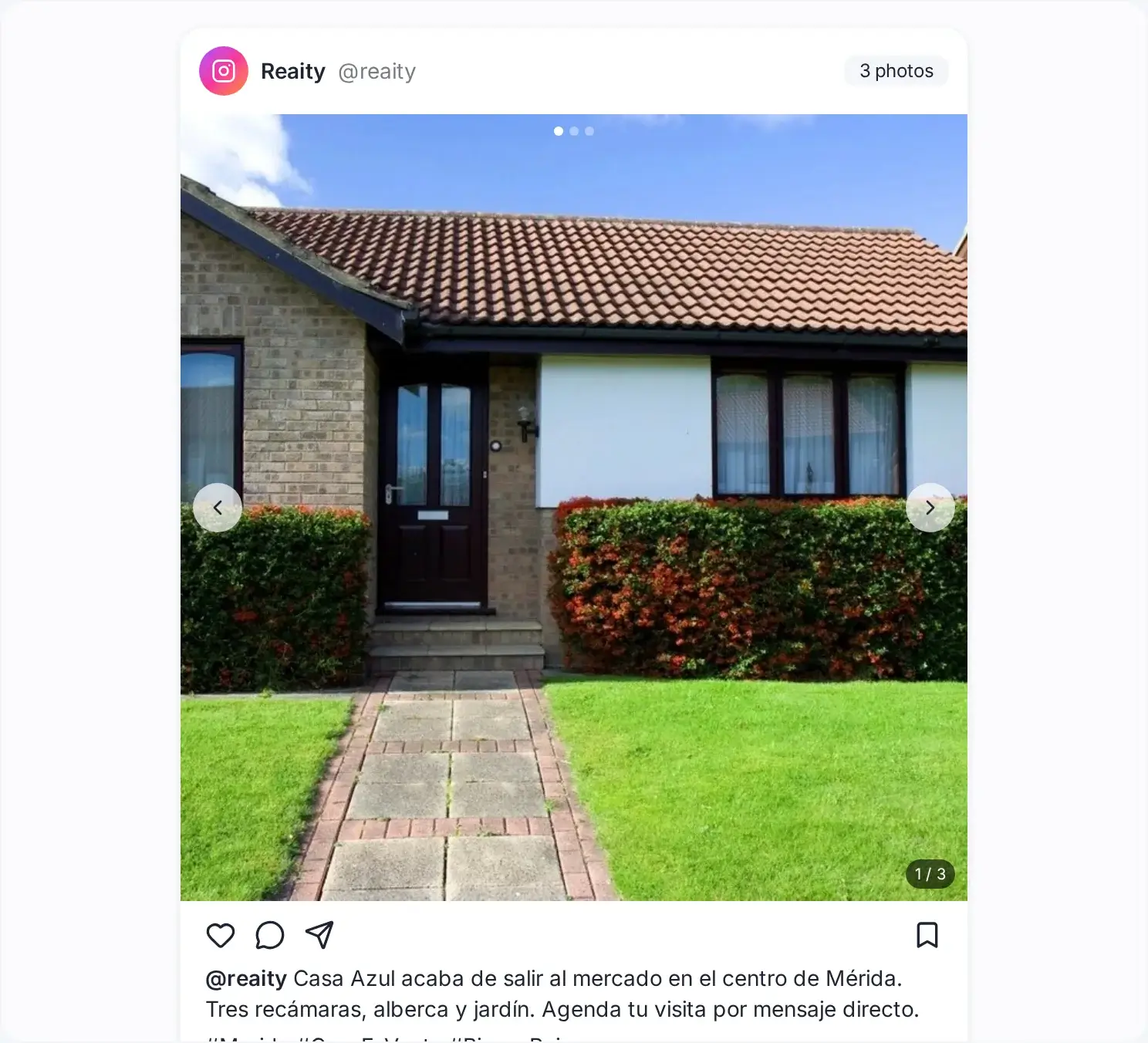 Reaity Social with a property caption and a live preview of the post